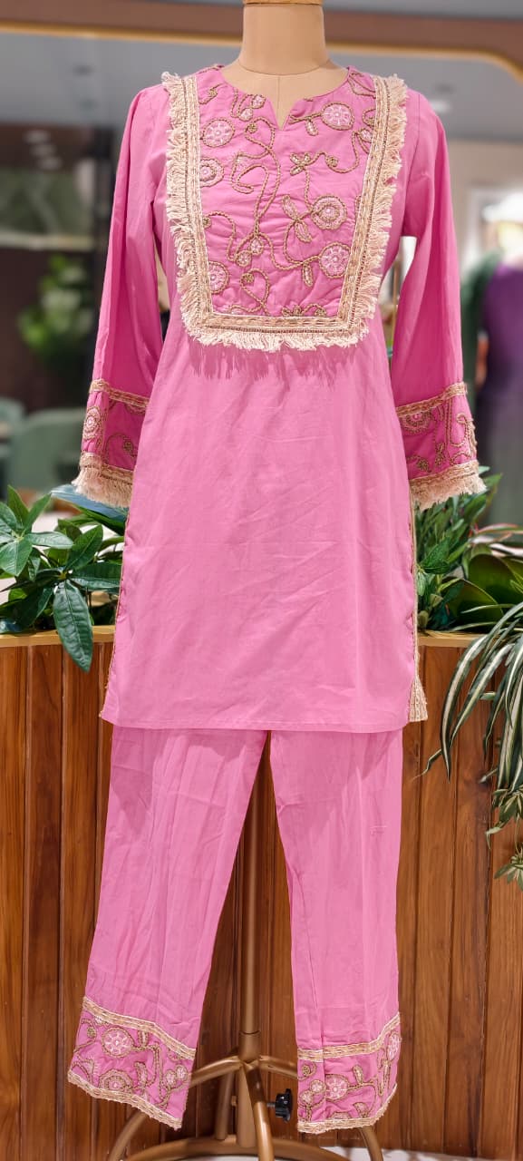 Boho Chic Thread Embroidered Yoke Tassel Accent Cotton Full Suit Set With Dupatta- 15496