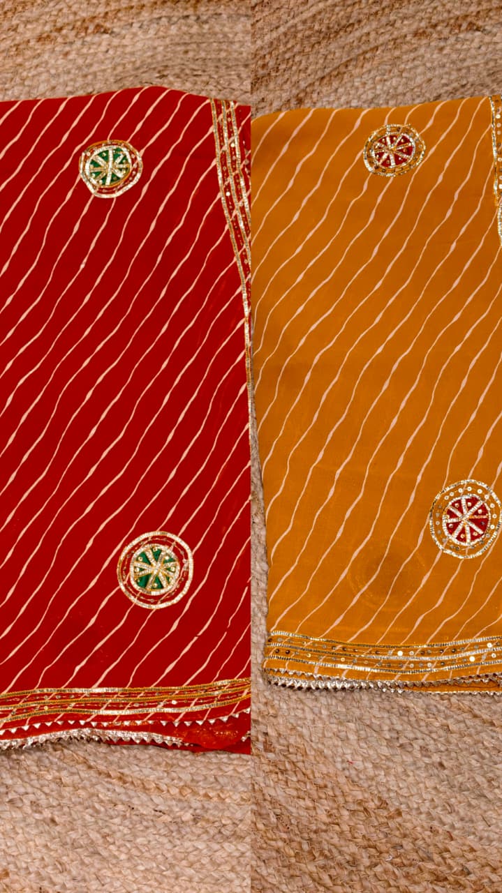 Tarang Lehriya Prints Gotta Festive Fold Semi-Georgette Saree With Unstitched Blouse- 15654