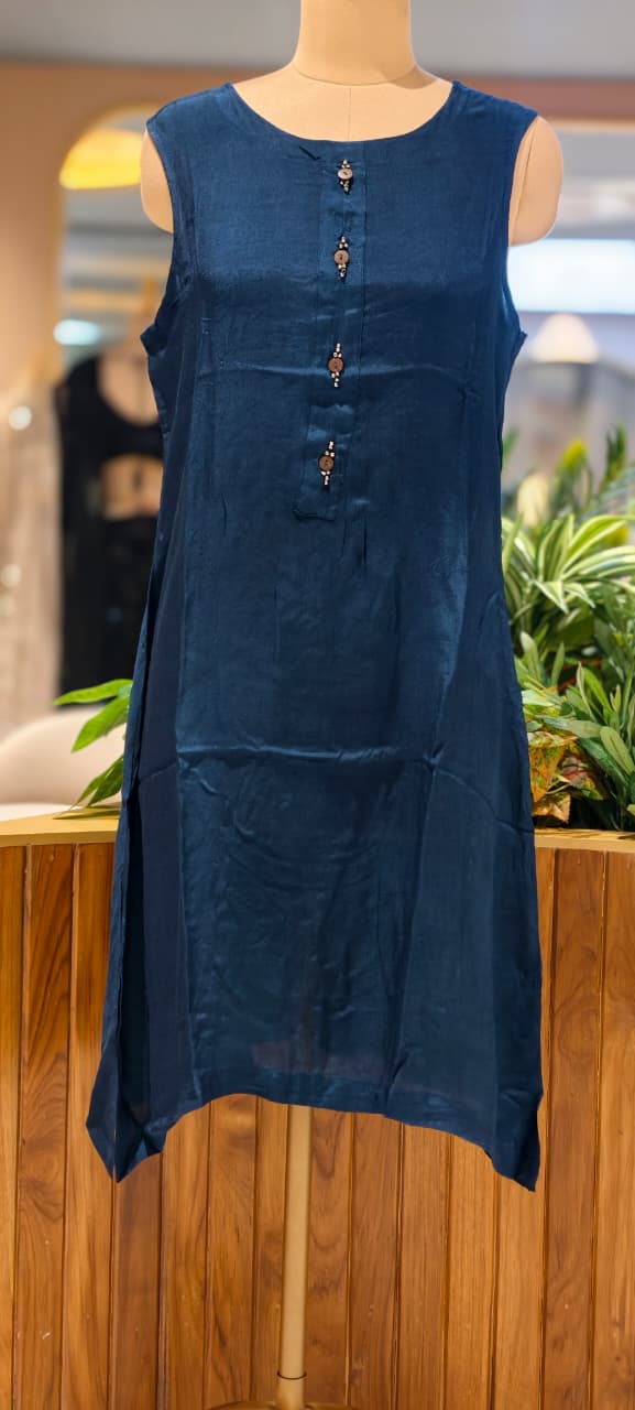 Slub Cotton Lehriya Shrug Below Knee Length Indowestern Frock-15582