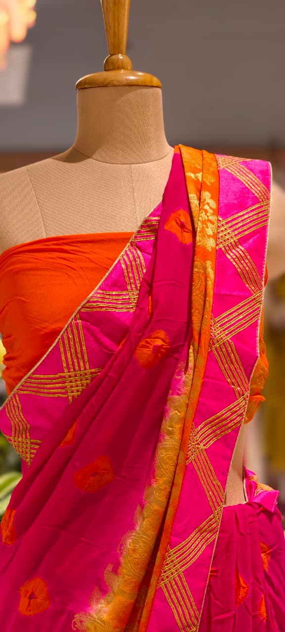 Banarasi Touch With Gotta Patti Work Vibrant Saree With Unstitched Blouse- 15660