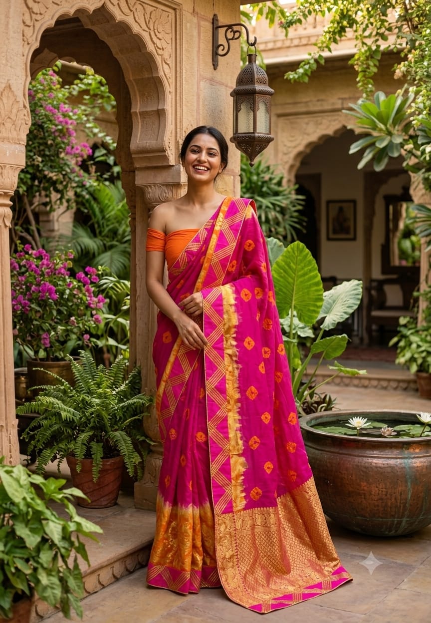 Banarasi Touch With Gotta Patti Work Vibrant Saree With Unstitched Blouse- 15660