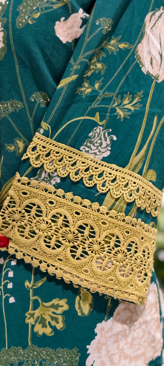 Premium Floral Printed Cotton Full Suit Set Wuth Dupatta With Crosia Elegance- 15682