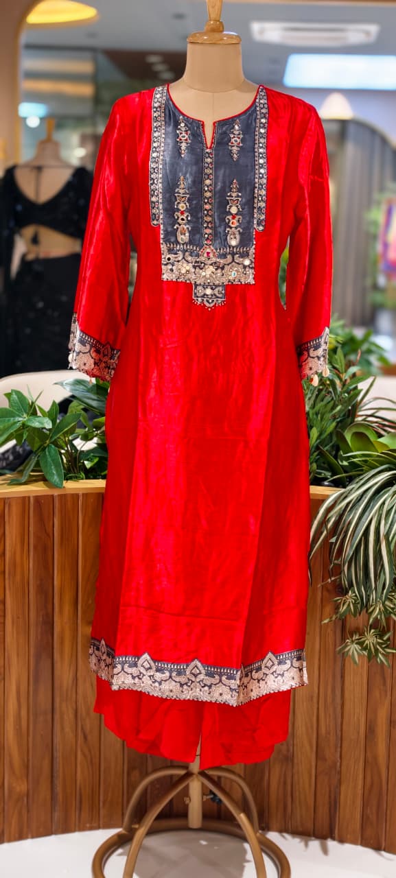 Kodi Accent Mirror Work Intricate Embroidery Printed Full Suit Set With Dupatta- 15678