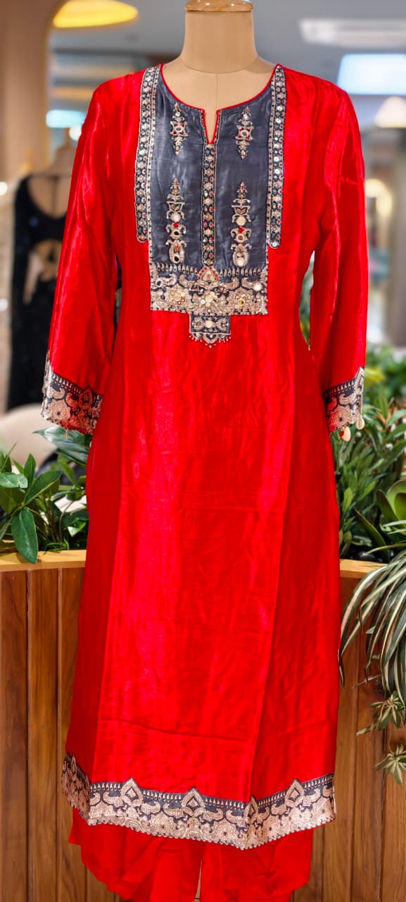 Kodi Accent Mirror Work Intricate Embroidery Printed Full Suit Set With Dupatta- 15678