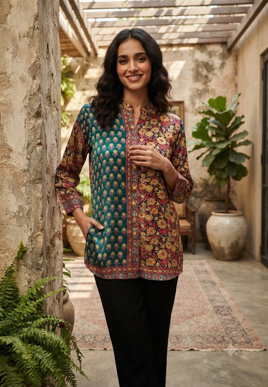 Floral Placement Prints Flowy Casual Wear Crepe Shirt- 15634