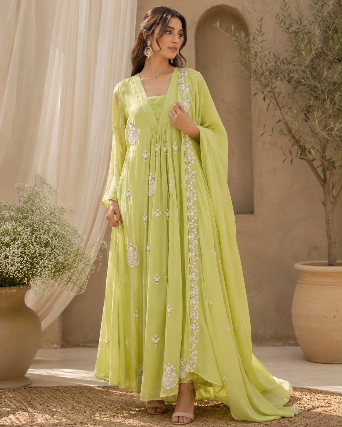 Premium Chinon Very Elegant Tiny Cut-Dana Embroidered Flowy Anarkali Full Suit Set With Dupatta- 15239
