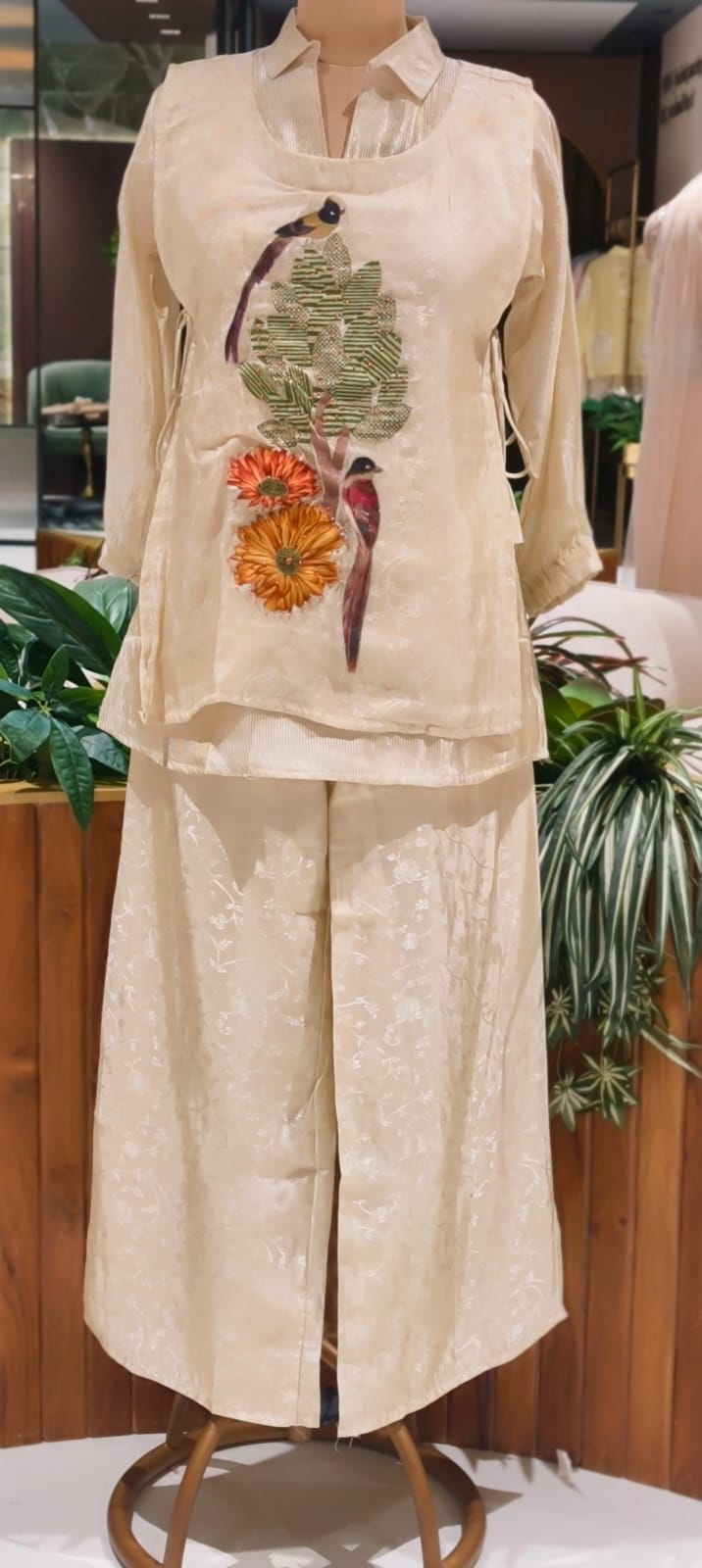 Digital Figure Printed Premium Overlay Side Knots Tissue Co-Ord Set- 15630