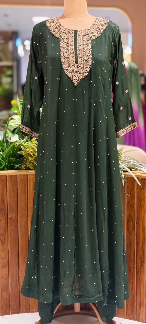 Zardosi Neckline Scattered Shimmer Chinon Panel Anarkali Full Suit Set With Dupatta- 15503