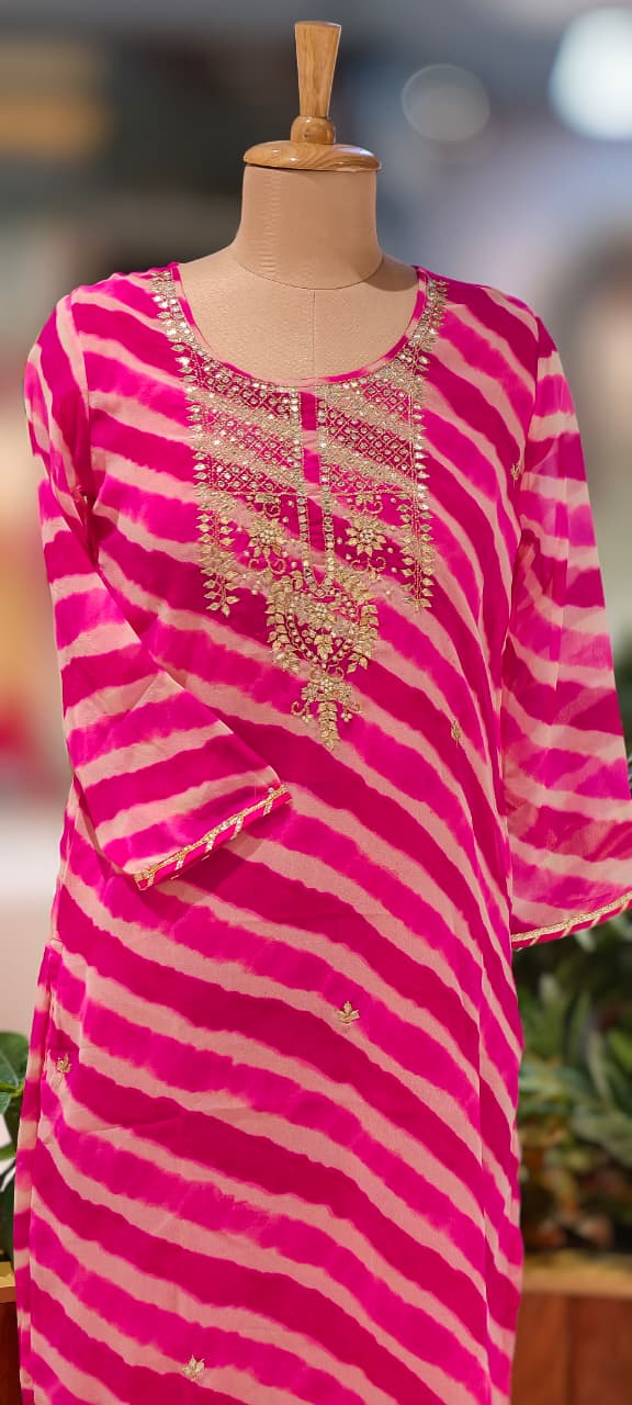 Vibrant Leheriya Zardosi & Gotta Yoke Festive Georgette Kurti
