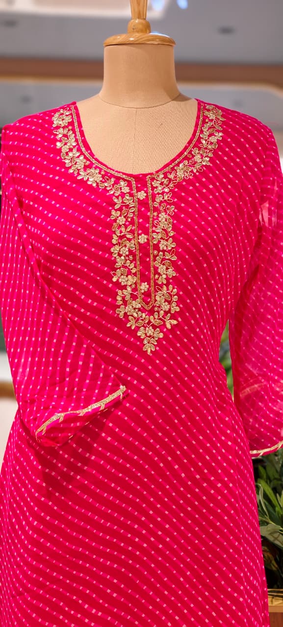 Vibrant Leheriya Zardosi & Gotta Yoke Festive Georgette Kurti