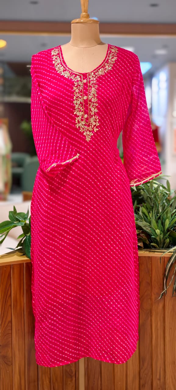 Vibrant Leheriya Zardosi & Gotta Yoke Festive Georgette Kurti