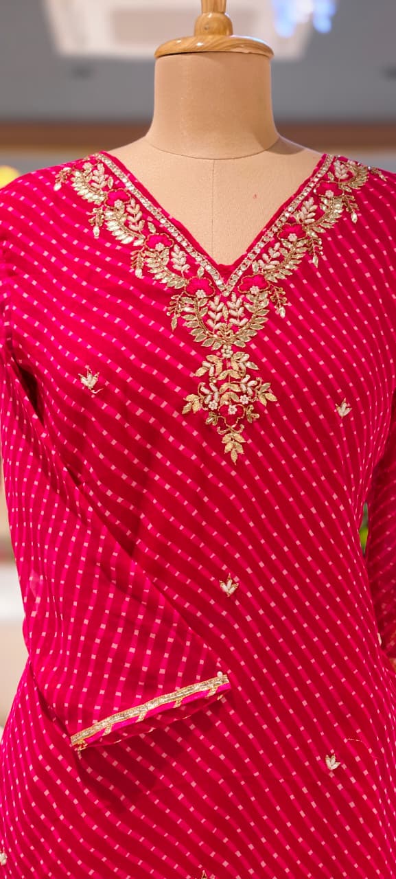 Vibrant Leheriya Zardosi & Gotta Yoke Festive Georgette Kurti