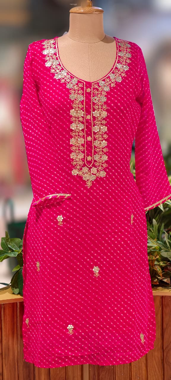 Classic Tarang Lehriya Prints Georgette Kurti (All In Medium Size Only)