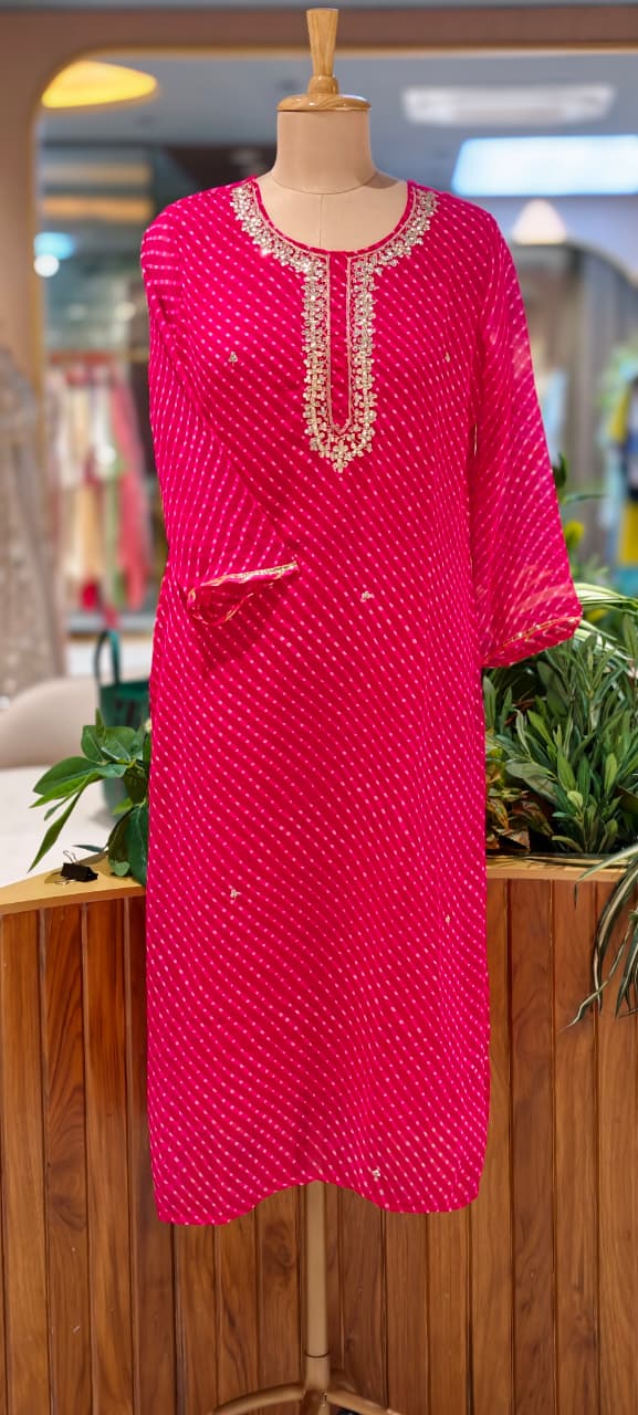 Classic Tarang Lehriya Prints Georgette Kurti (All In Medium Size Only)