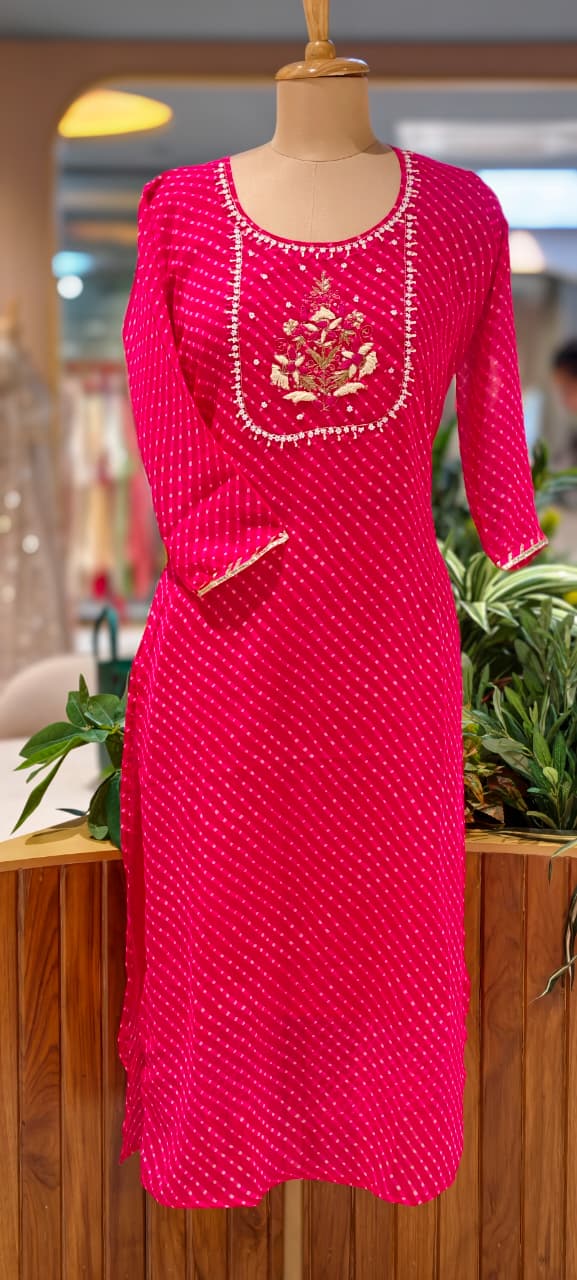 Vibrant Leheriya Zardosi & Gotta Yoke Festive Georgette Kurti