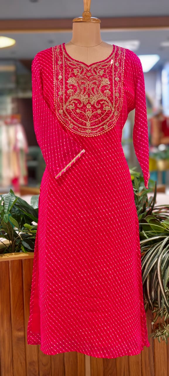 Vibrant Leheriya Zardosi & Gotta Yoke Festive Georgette Kurti