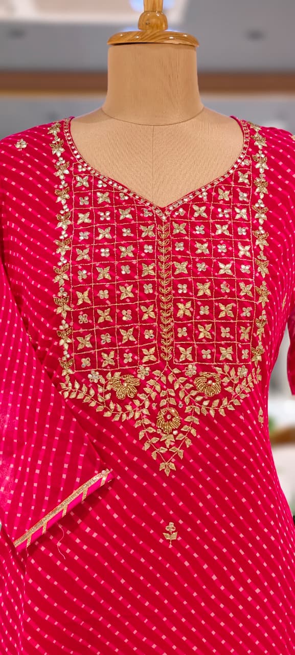 Vibrant Leheriya Zardosi & Gotta Yoke Festive Georgette Kurti