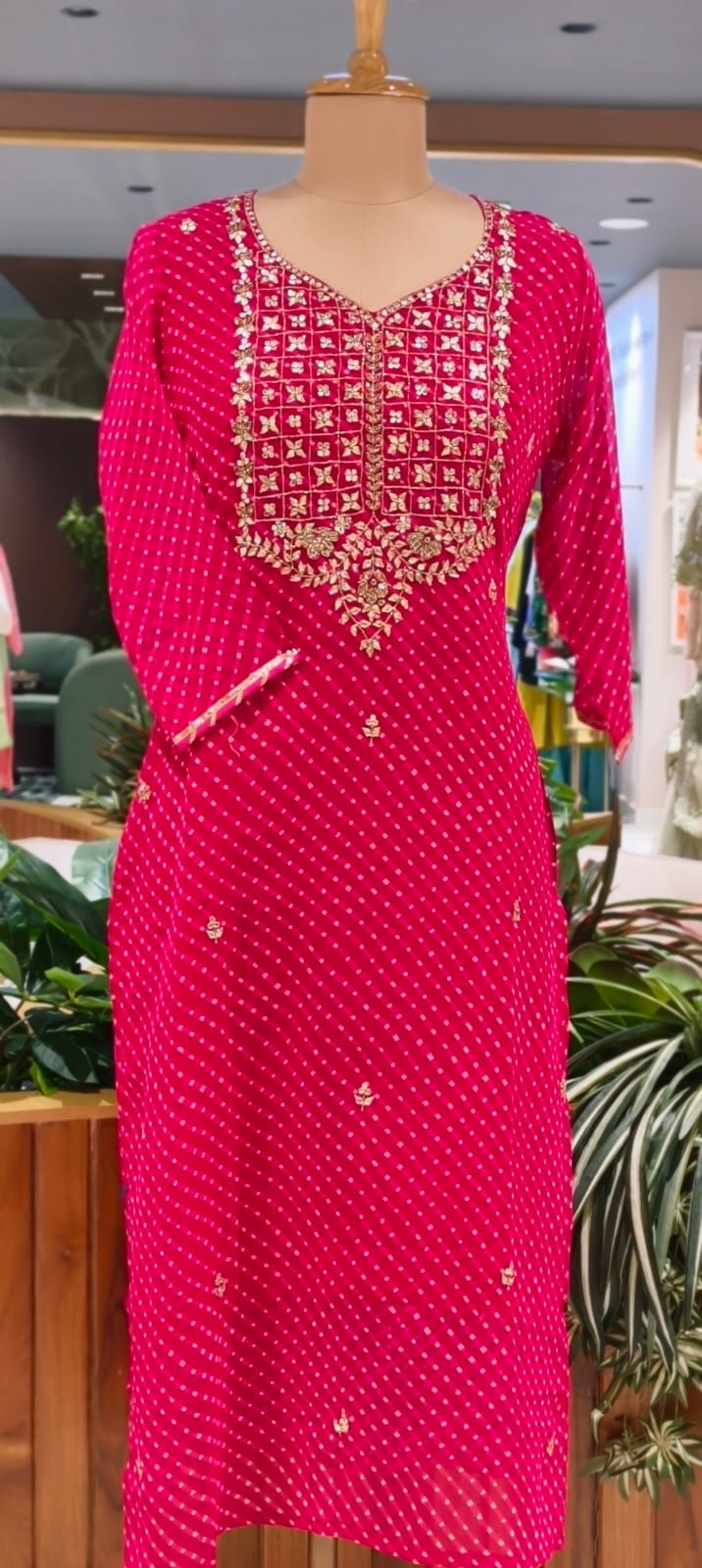 Vibrant Leheriya Zardosi & Gotta Yoke Festive Georgette Kurti