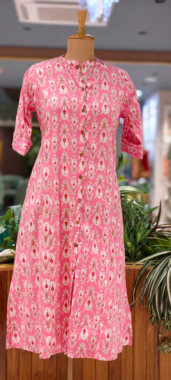 Printed Floral Manderian collar Aline Only Kurti With Pockets 15697