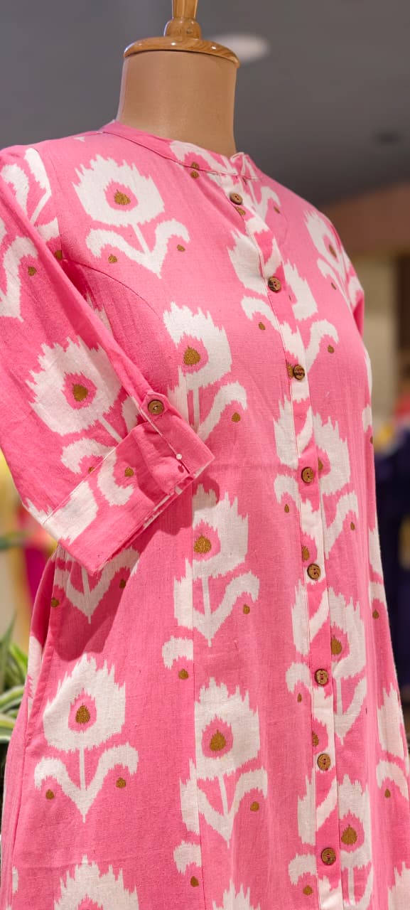 Manderian Collar Printed Light Shade Cotton Kurti Only- 15697