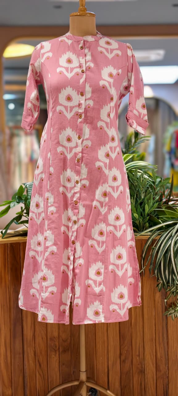 Manderian Collar Printed Light Shade Cotton Kurti Only- 15697