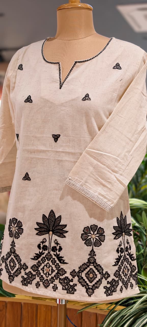 Urban Gypsy Loom Thread Embroidered Cotton Short Kurti Only- 15722