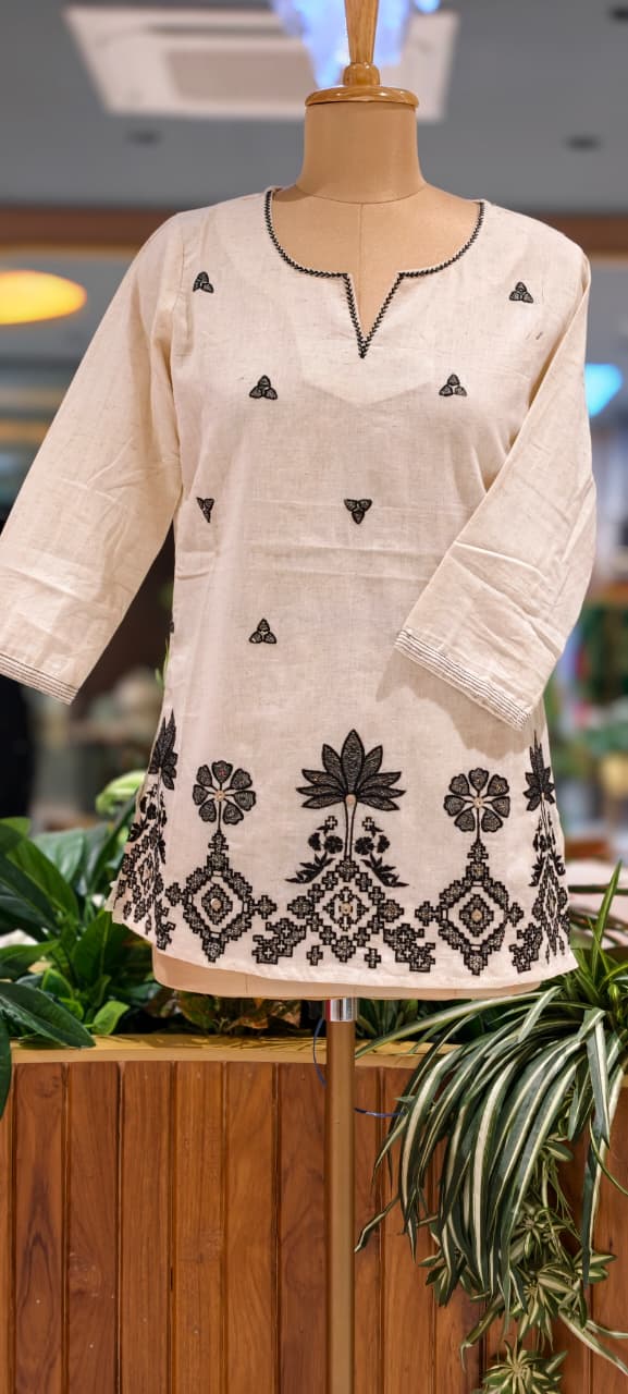 Urban Gypsy Loom Thread Embroidered Cotton Short Kurti Only- 15722