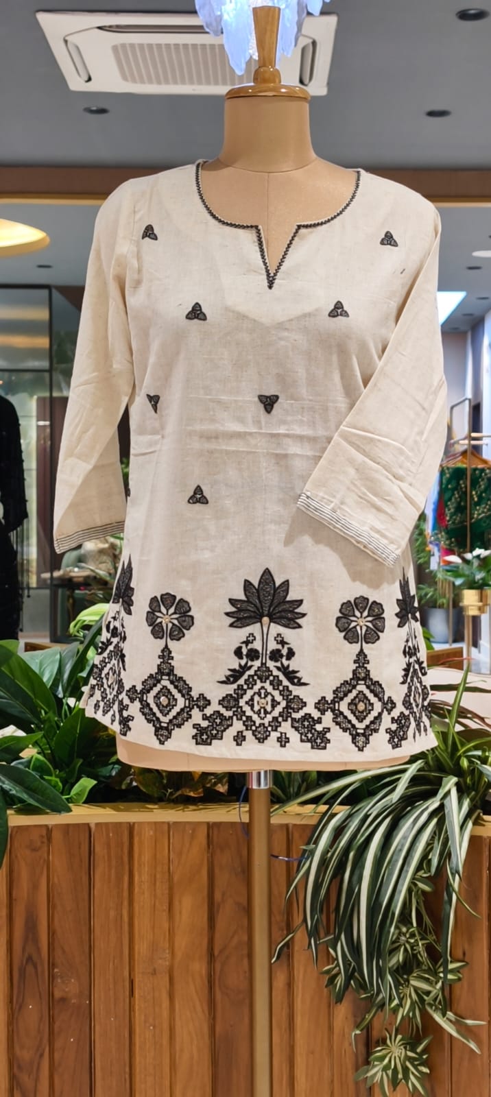 Urban Gypsy Loom Thread Embroidered Cotton Short Kurti Only- 15722