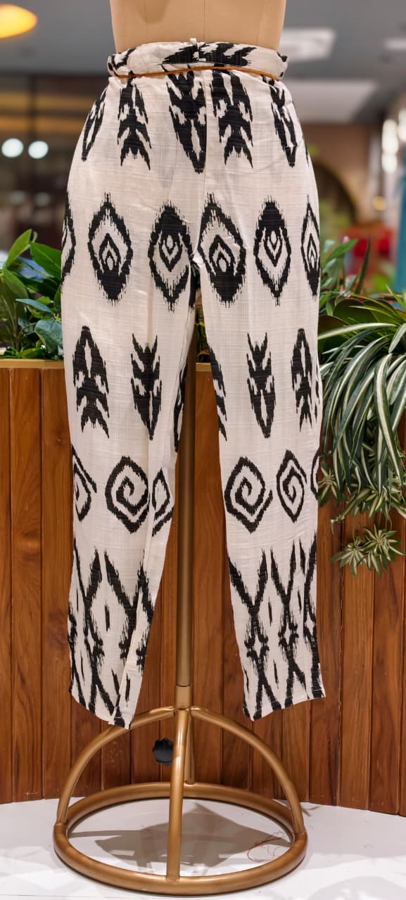Ikkat Inspired Print Thread Tassel Accent A-Line Kurta Pant Set- 15830