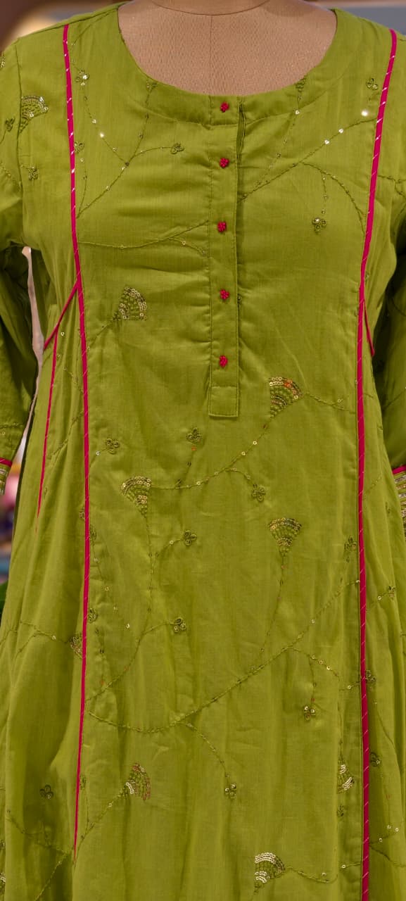 Beautiful Handcrafted Mul Cotton Suit Set with Embroidered Kurta, Matching Bottom & Printed Dupatta- 15820