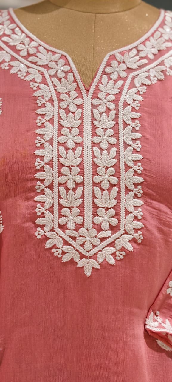 Floral Intricate Thread Embroidered Premium Surat Mul-Chanderi Straight Full Suit Set With Dupatta- 15893