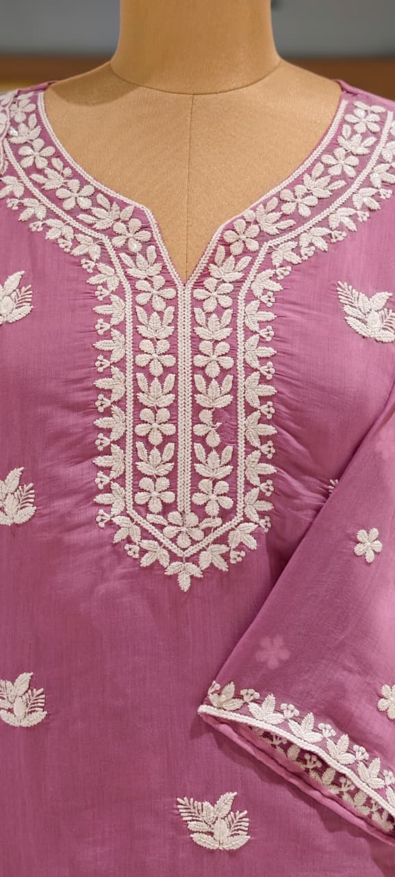 Floral Intricate Thread Embroidered Premium Surat Mul-Chanderi Straight Full Suit Set With Dupatta- 15893