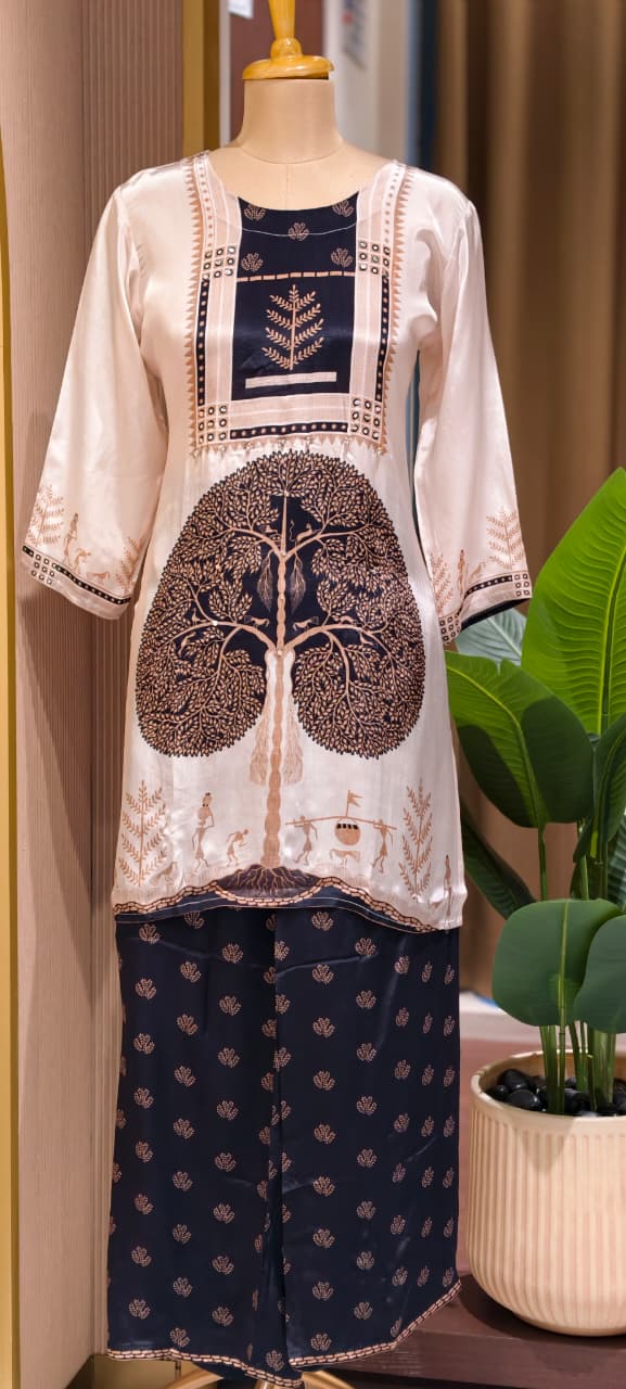 Humming Tree Inspired Artisnal Print Flowy Crepe Co-Ord Set- 15239