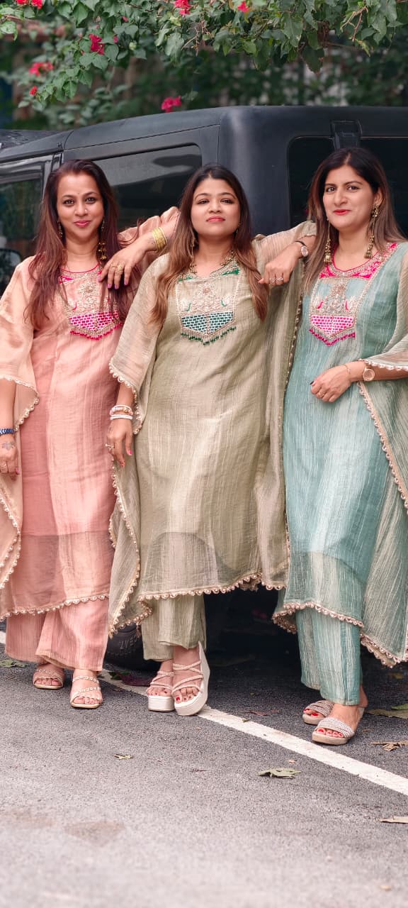 Dabka Contrasted Embroidered Tassel Yoke Premium Salsa Fabric Kaftan With Matching Bottom- 15972
