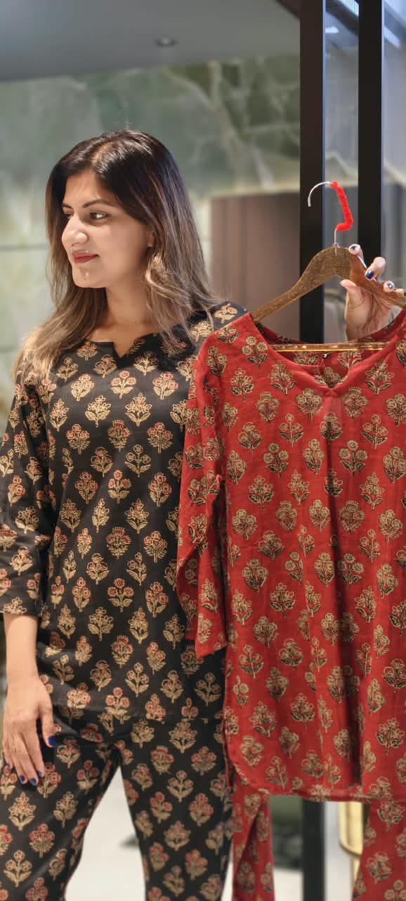 Ethinc Co-Ord Set With Block Floral Prints In Pure Cotton Fabric- 15694
