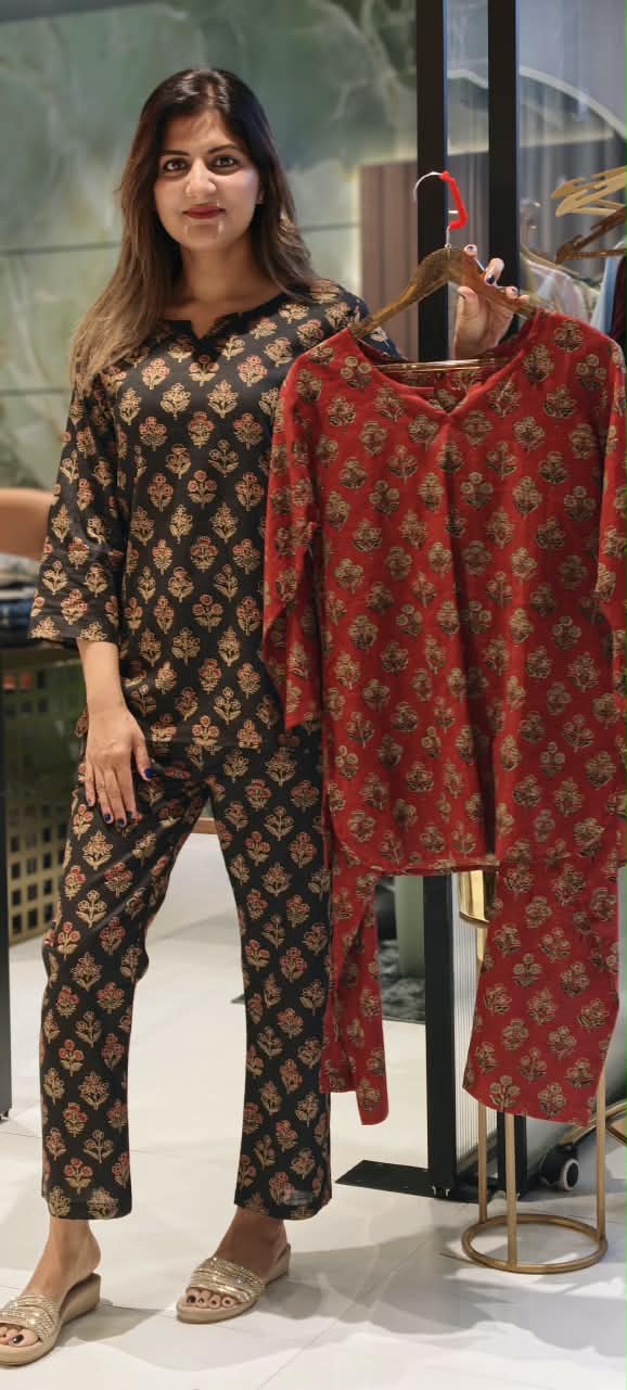 Ethinc Co-Ord Set With Block Floral Prints In Pure Cotton Fabric- 15694