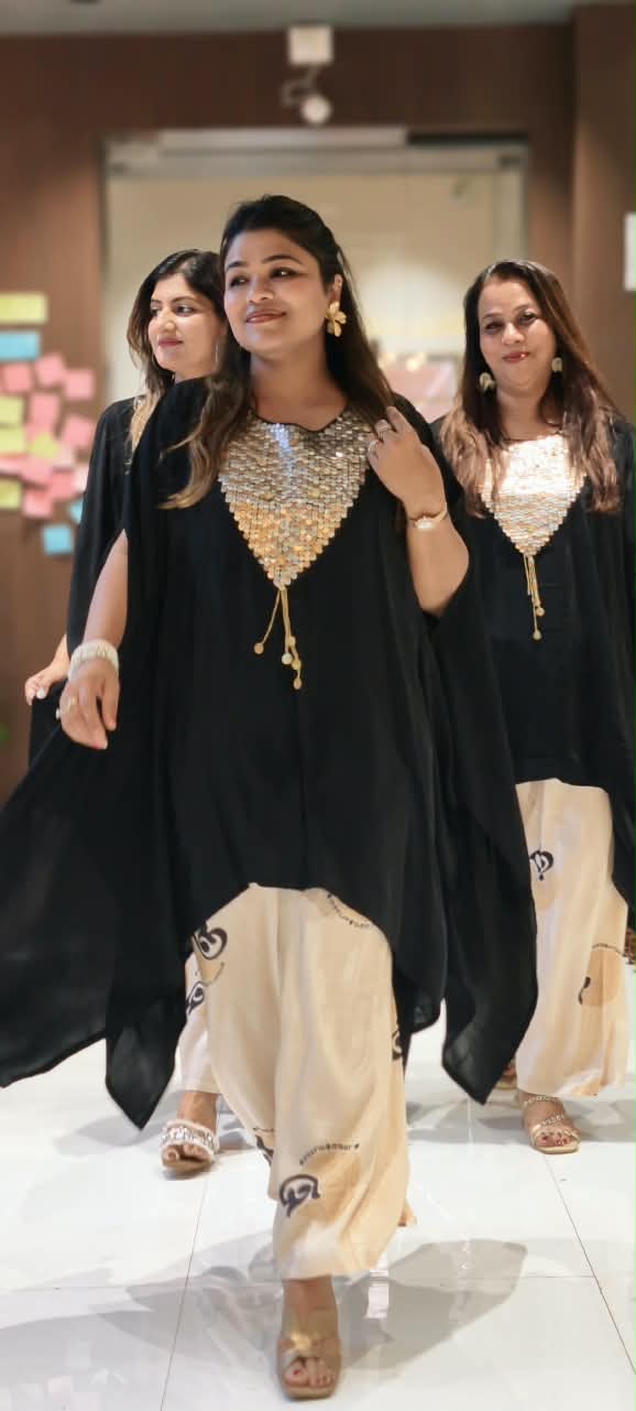 Heavy Shimmery Sequin With Coin Detailing Yoke Latkan Elegance Indo Look Kaftan Style Co-Ord Set- 16041