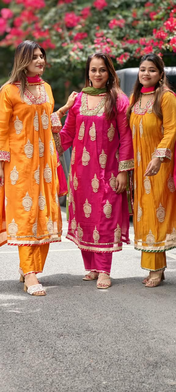 Heavy Zardosi Embroidered Real Mirror Work Over Daaman & Sleeve A-Line Full Suit Set With Dupatta- 16072