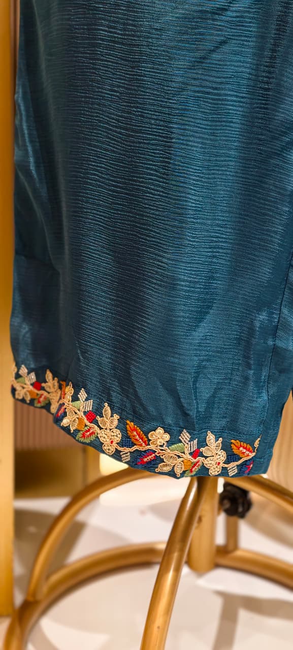 Bhomeian Bold Shade Intricate Embroidery Vibrant Chinon Co-Ord Set- 15243