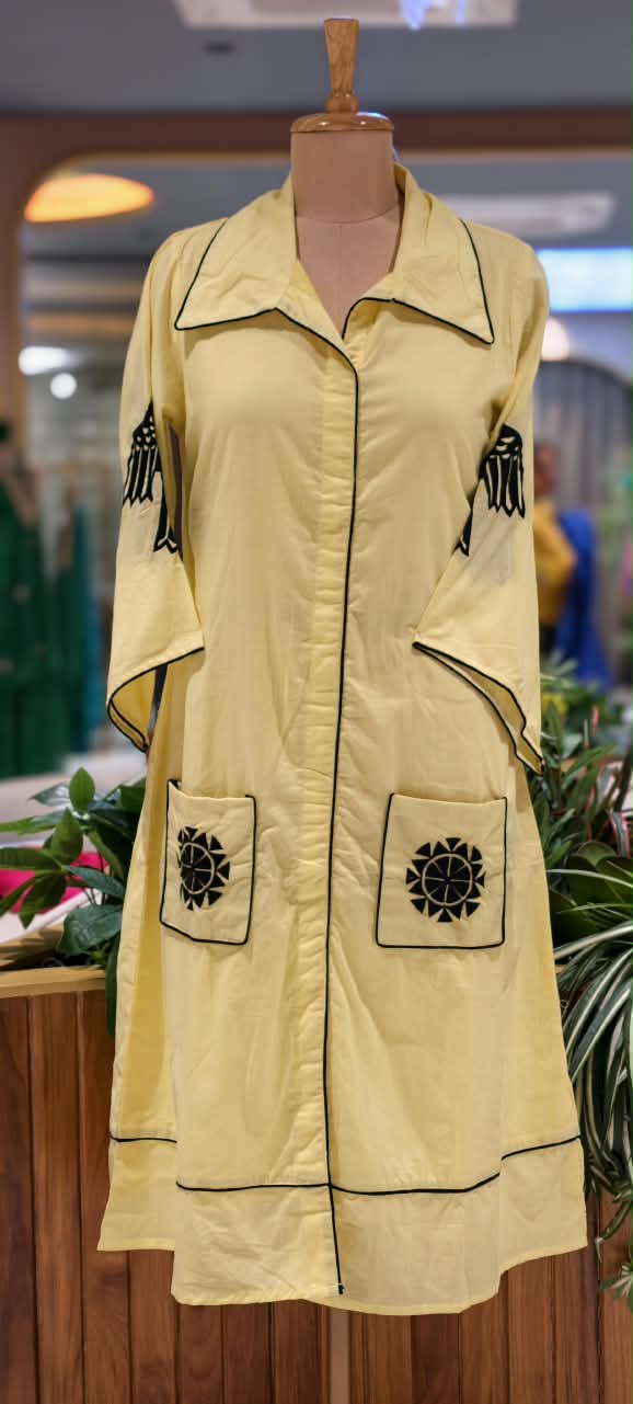 Summer Graceful Shade Bold Embroideries Collared Imported Wetsern Dress- 15825