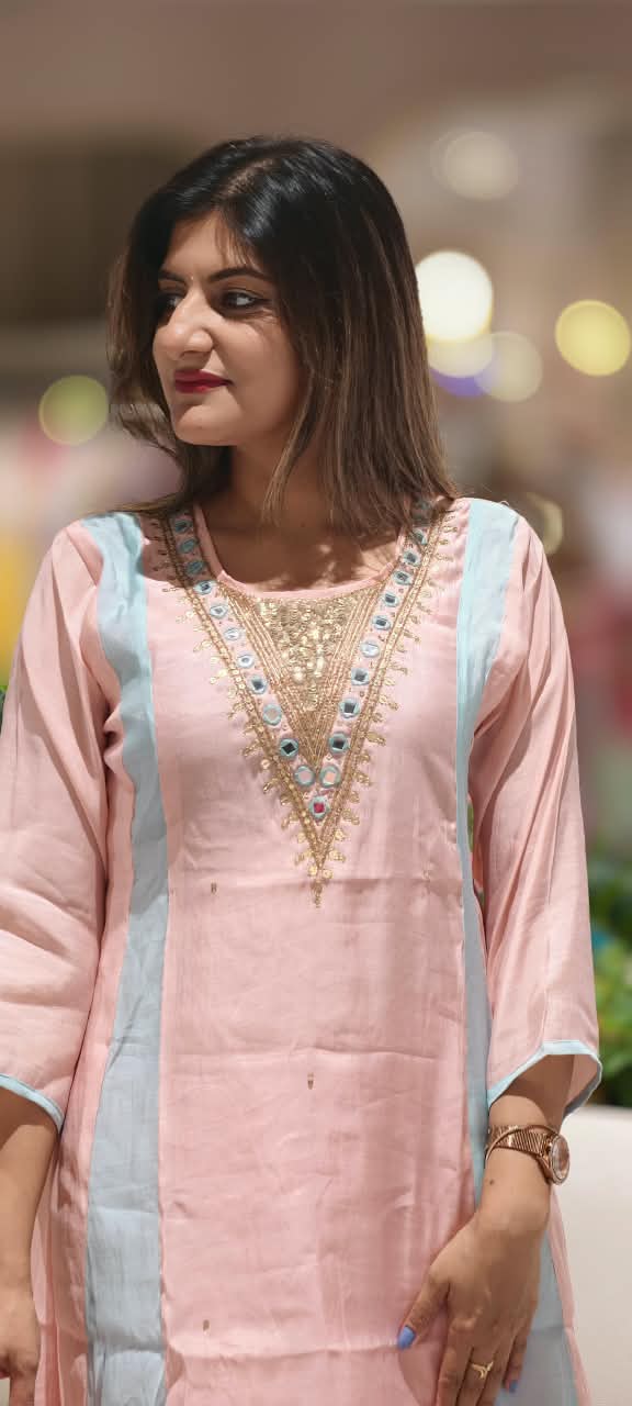 Real Mirror With Sequin Beautiful A-Line Surat Mul-Chanderi Full Suit Set With Dupatta- 16223
