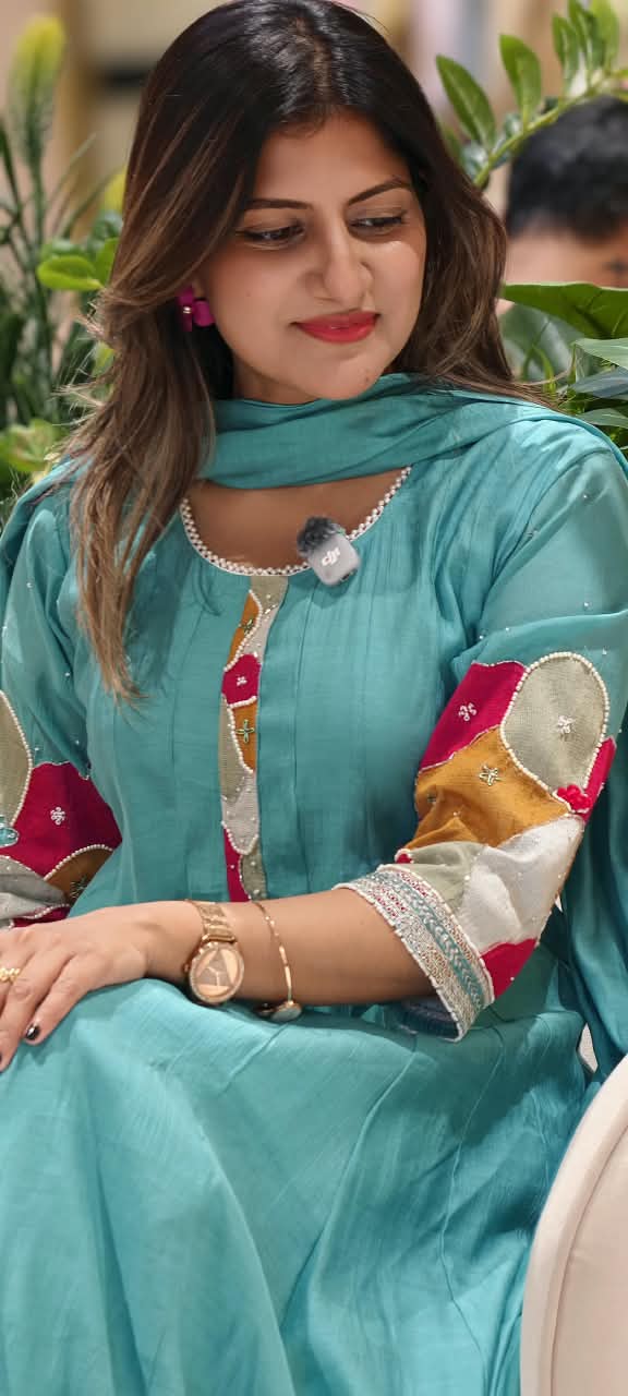 Vibrant Minimal Highlights Embroidered Banarasi Mul-Chanderi A-Line Full Suit Set With Dupatta- 16240