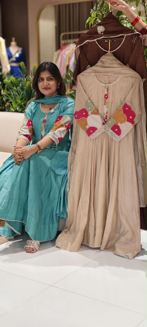 Vibrant Minimal Highlights Embroidered Banarasi Mul-Chanderi A-Line Full Suit Set With Dupatta- 16240