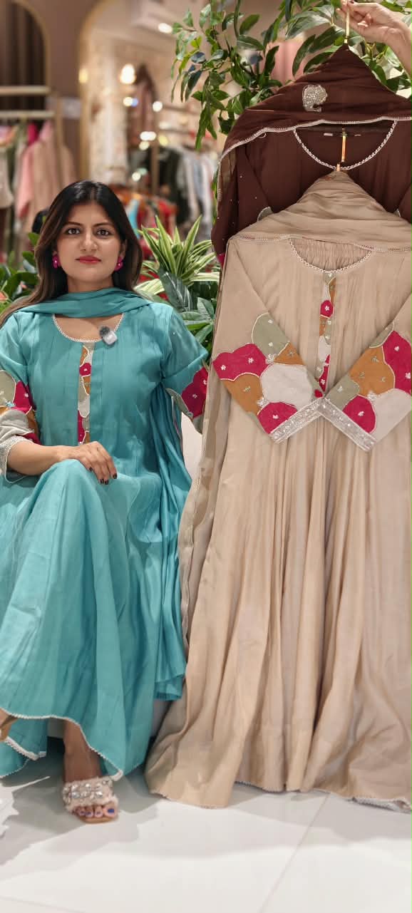 Vibrant Minimal Highlights Embroidered Banarasi Mul-Chanderi A-Line Full Suit Set With Dupatta- 16240