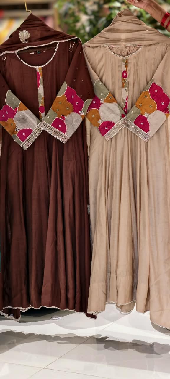 Vibrant Minimal Highlights Embroidered Banarasi Mul-Chanderi A-Line Full Suit Set With Dupatta- 16240