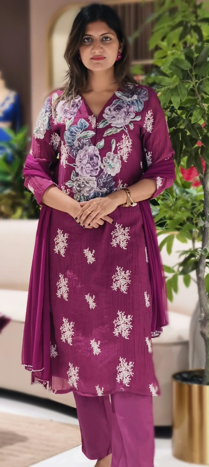 Exclusive 3D Floral Popped Embroidery Premium Fabric Straight Full Suit Set With Dupatta- 15205