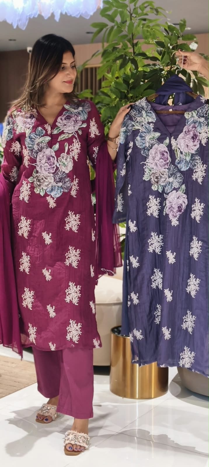 Exclusive 3D Floral Popped Embroidery Premium Fabric Straight Full Suit Set With Dupatta- 15205