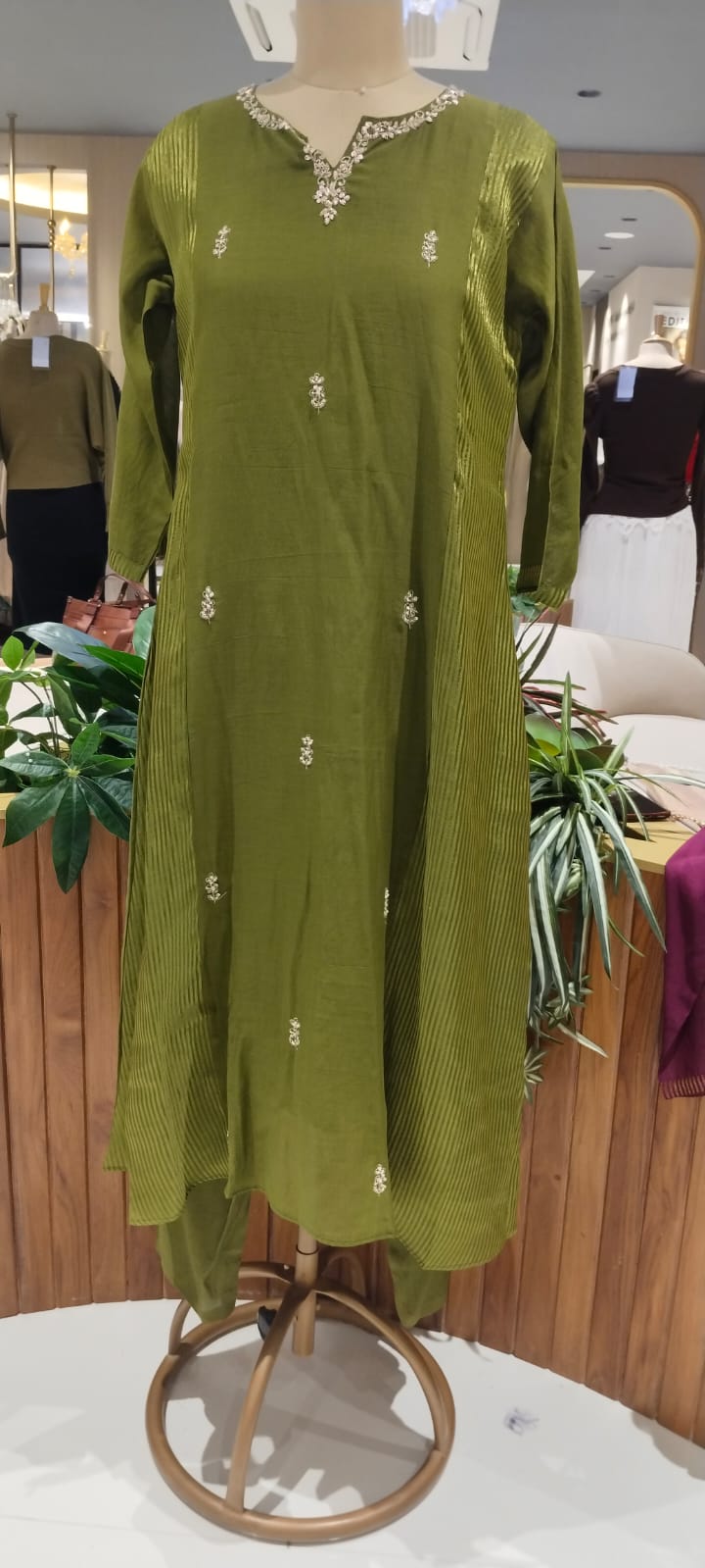 Intricate Beaded Embroidery Striped Side Panels A-Line Mul-Chanderi Full Suit Set With Dupatta- 16265