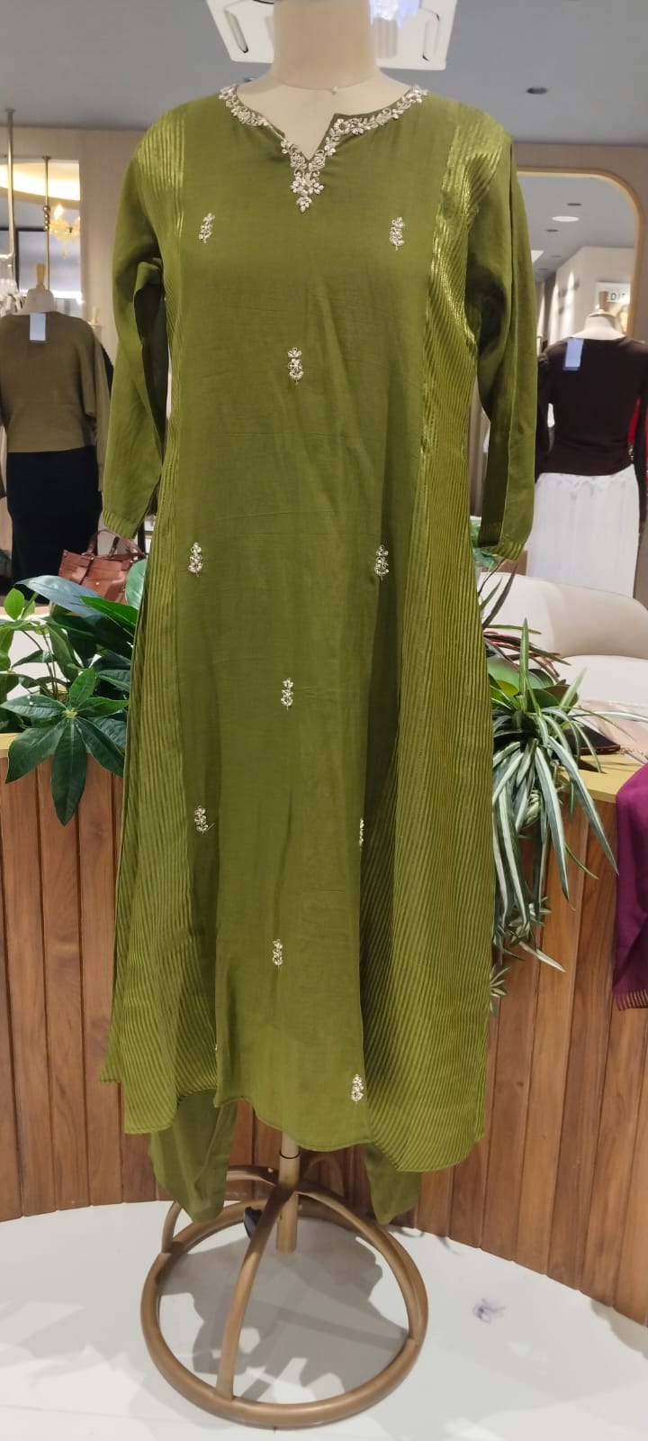 Intricate Beaded Embroidery Striped Side Panels A-Line Mul-Chanderi Full Suit Set With Dupatta- 16265