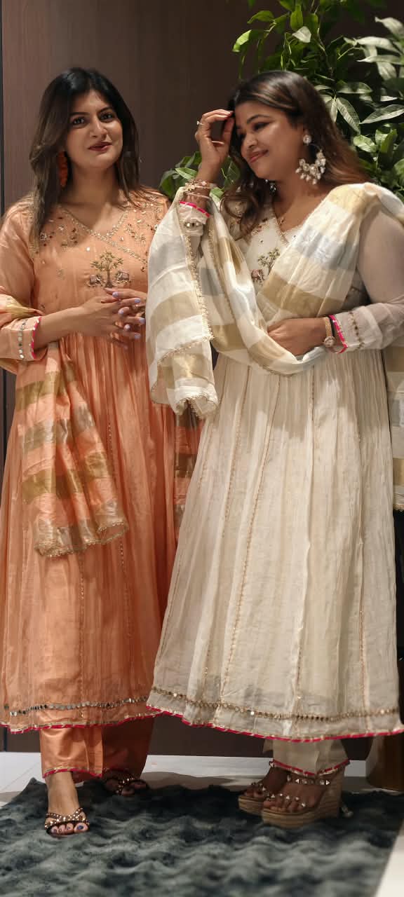 Banarasi Mul-Chanderi Tree Of Life Angrakha Embroidered Joint Anarkali Full Suit Set With Dupatta-16282